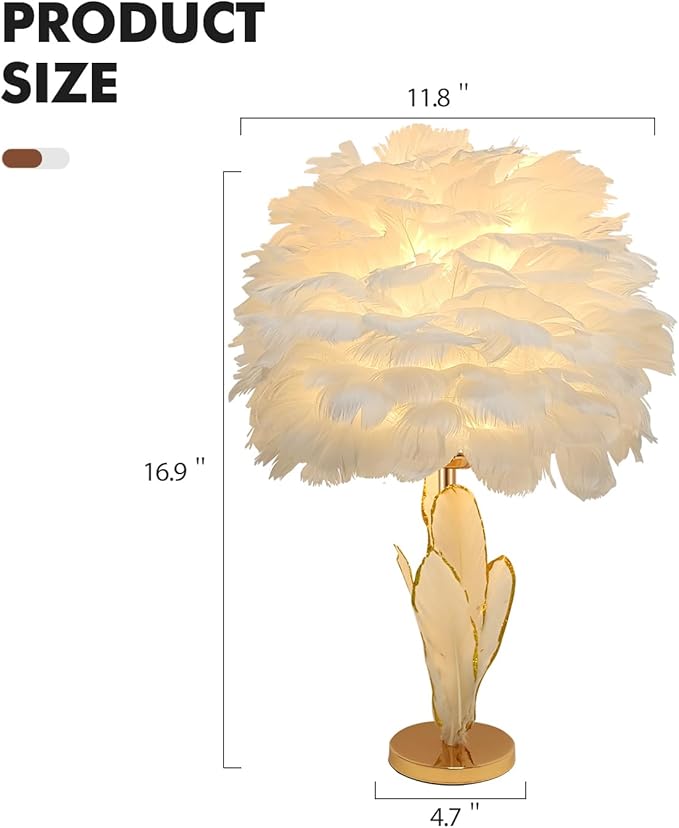 ZYLEIESENBAO Feather Desk Lamp Creative Girls Bedroom Decoration Lamp Modern White Feather Table Bedside Lamp Cute 12'' for Living Room Wedding Childrens Room - LeafyLoom