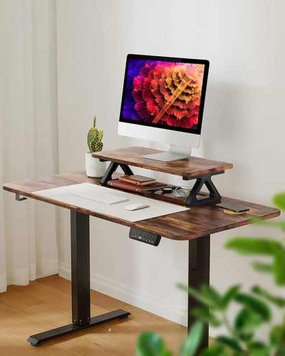 Memory Electric Height Adjustable Desk Sit Stand Up Computer Workstation for Home Office, 48inch, Rustic Brown - LeafyLoom