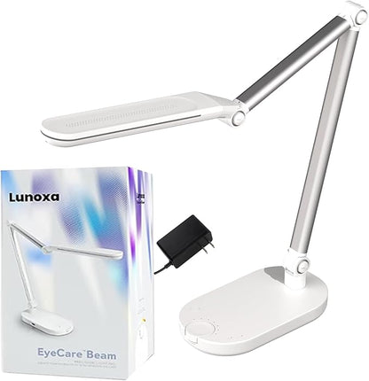 Eyecare Beam LED Desk Lamp / 3M Polarizing Light Filter Flcker-Free Eye Care Table Lamp/Anti-Bluelight & UV Light Shield Dimmable Reading Lamp (White) - LeafyLoom