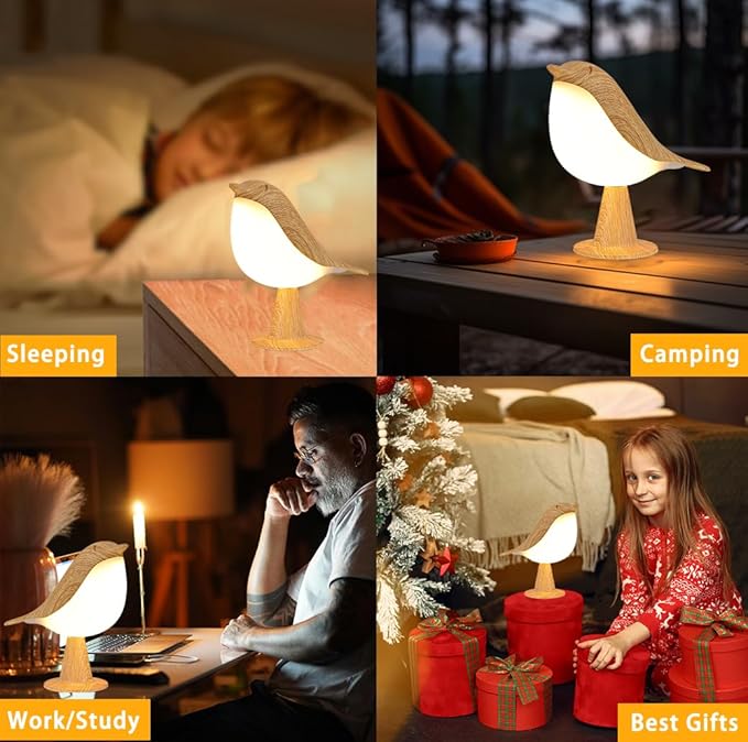 Bird Small Desk Lamp, Night Light for Bedroom, Cordless Table Lamp with 3 Color Temperature and Touch Sensor, Rechargeable Bedside lamp - LeafyLoom