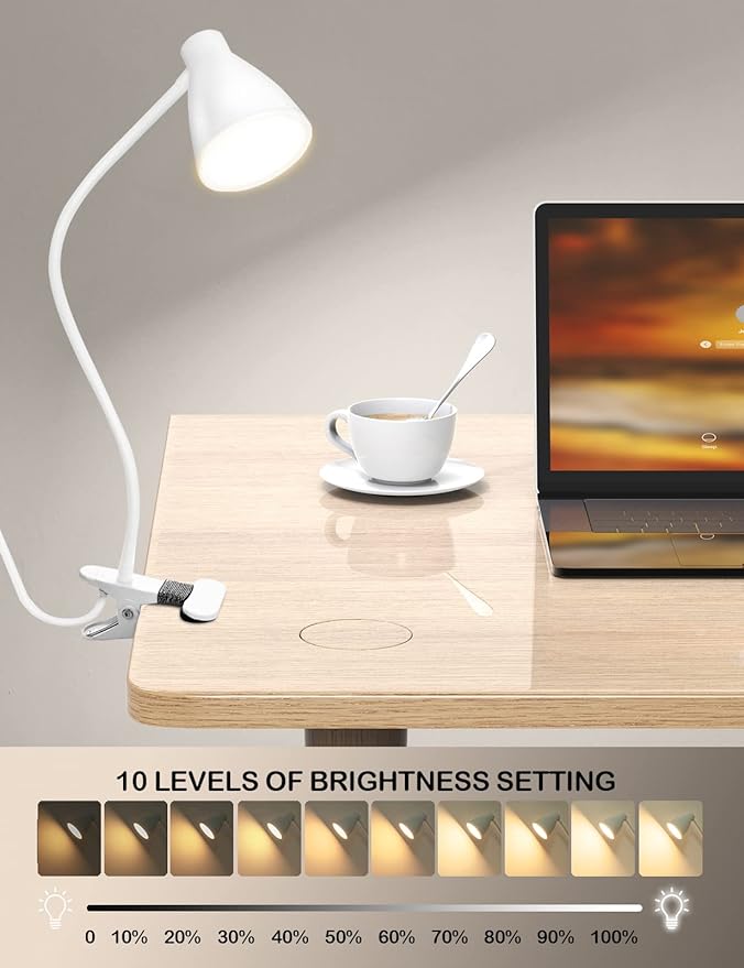 BOHON Clamp Lamp Reading Light 3 Color Modes 10 Brightness Dimmer Bedside Lamp 10W 38 LED Desk Lamp with Auto Off Timer 360° Flexible Gooseneck Clip on Light for Bed, USB Cord Include, White - LeafyLoom