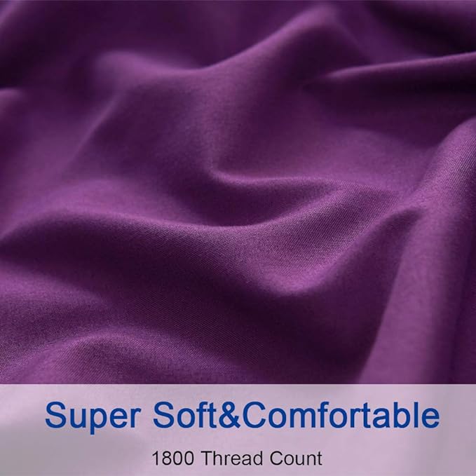 SONORO KATE Sheets Super Soft Microfiber 1800 Thread Count 18 Inch Deep Pocket 4 Piece Queen Size Purple - LeafyLoom