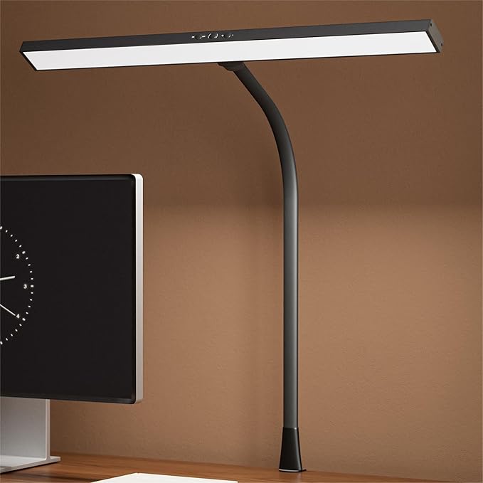 LED Desk Lamp, Architect Clamp Desk Lamps for Home Office, 20W Workbench Office Lighting with 3 Color Modes, and Stepless Dimming 23inch Wide Modern Desk Lamp for Reading - LeafyLoom