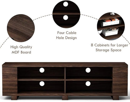 Wood TV Television Stands, Large, Walnut - LeafyLoom