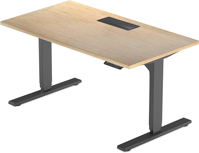 Standing desk with Bamboo top. Adjustable height desk 60"x30". Dual motor stand up motorized computer desks for home office - LeafyLoom