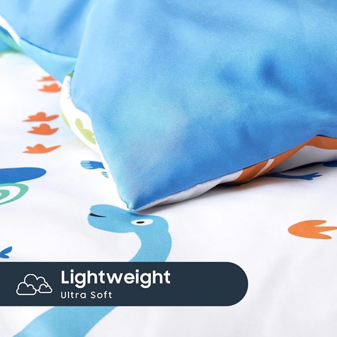 Wake In Cloud - Dinosaur Bedding Set for Boys, Cute Colorful Dinosaur Comforter Set with Sheets, 5 Pieces Kids Bed in a Bag, White Blue, Twin Size - LeafyLoom