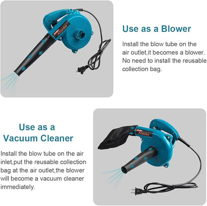 Corded Electric Leaf Blower,2 in 1 Small Handheld Lightweight Sweeper/Vacuum,110V 400W Portbale Blower for Leaf/Snow/Dust Blowing (Blue) - LeafyLoom