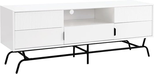 24/7 Shop at Home Quin Modern TV Stand with Storage Drawers, Media Console Cabinet, Entertainment Center for 65 inch Television, Unique Living Room Furniture, White Pure - LeafyLoom