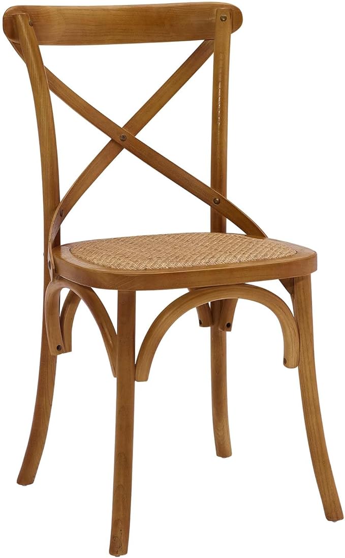 Modway Gear Rustic Modern Farmhouse Elm Wood Rattan Four Dining Chairs in Walnut - LeafyLoom