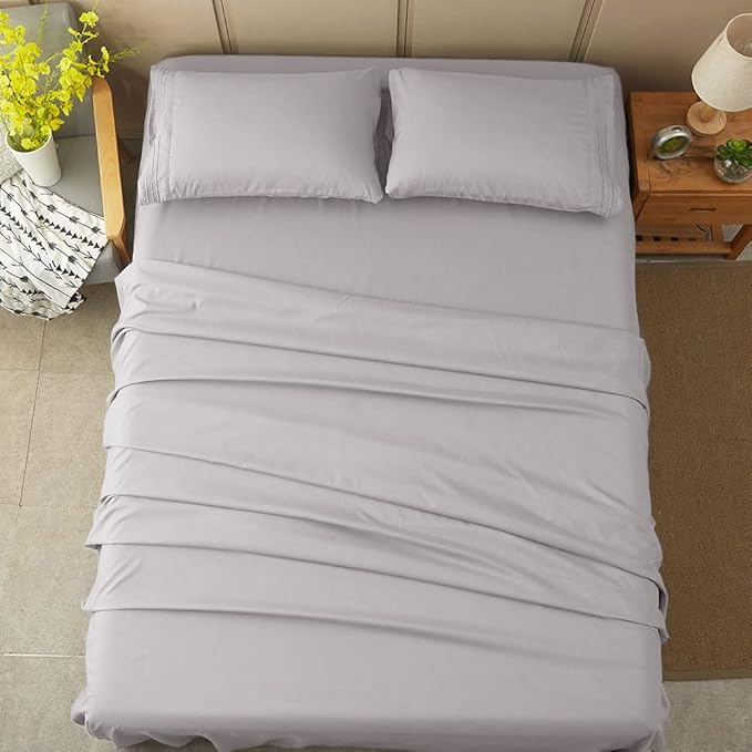 SONORO KATE Sheets Super Soft Microfiber 1800 Thread Count 16 Inch Deep Pocket 4 Piece Queen Grey - LeafyLoom