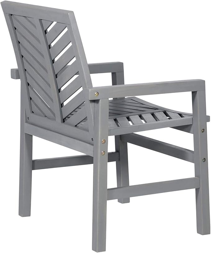 Walker Edison 2 Piece Outdoor Patio Chevron Wood Chair Set All Weather Backyard Conversation Garden Poolside Balcony, Set of 2, Grey - LeafyLoom