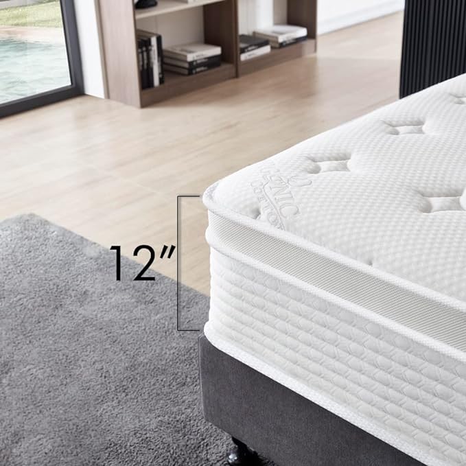 Oliver & Smith 12 Inch Hybrid Twin Bed Mattress Pocketed Coil Spring High Density Cold Foam Polyester Cover Comfort Plush Euro Pillow Top Medium Firm - LeafyLoom