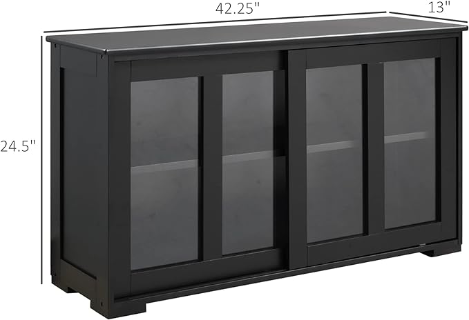 HOMCOM Sideboard Buffet Cabinet, Stackable Credenza, Coffee Bar Cabinet with Sliding Glass Door and Adjustable Shelf, Black - LeafyLoom