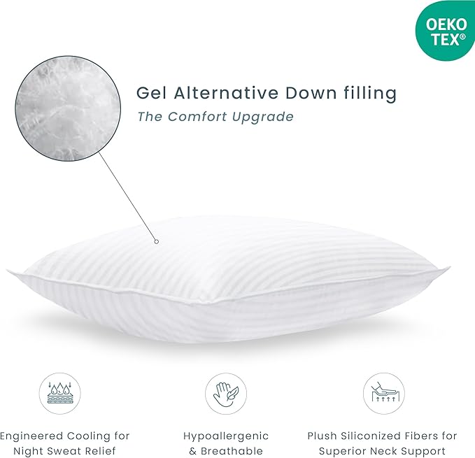 Threadmill Bed Pillows Queen Size Set of 2 | Soft Down Alternative Cooling Bed Pillow for Sleeping | Soft Pillows for Bed | 20x30 Hotel Pillow, Queen Pillows 2 Pack for Back, Stomach or Side Sleepers - LeafyLoom