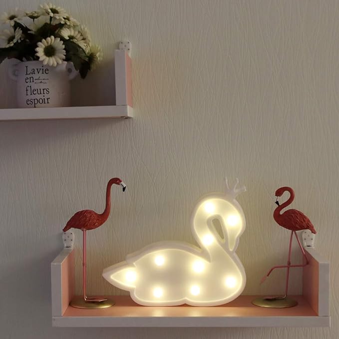 GUOCHENG Swan Marquee Light Decor Light LED Night Light Battery Operated Table Lamps on Wall for Party Children Kids Bedroom Lighting Decoration, Birthday Christmas Gifts for Kids (White Swan) - LeafyLoom