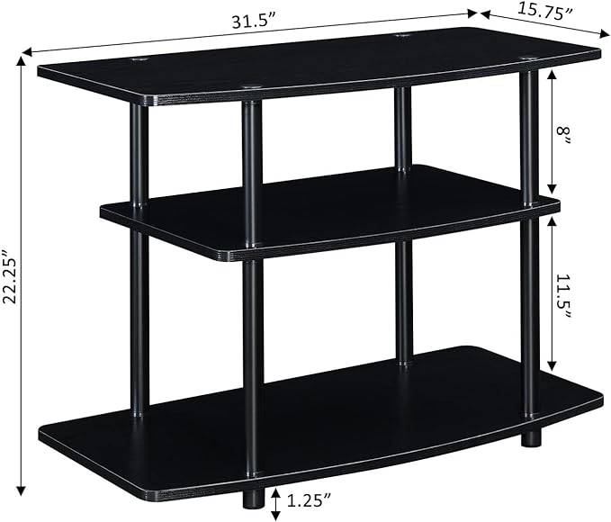 Convenience Concepts Designs2Go 3 Tier TV Stand, 31.5", Black/Black - LeafyLoom