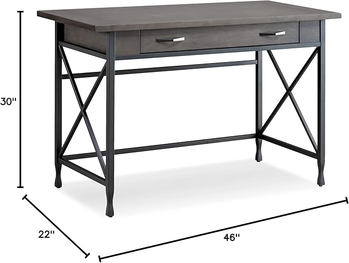 Leick Home 23400 Chisel & Forge Writing Computer Desk with Drop Front Keyboard Drawer, Smoke Gray and Matte Black - LeafyLoom