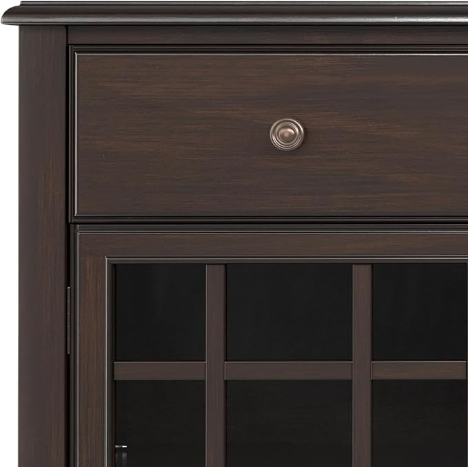 SIMPLIHOME Connaught Low Storage Cabinet, 60 inch, Chestnut Brown - LeafyLoom