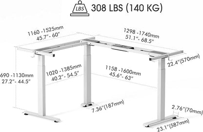 FEZIBO 75 Inches, Supports over 300mlbs, L Shaped Standing Desk Reversible, Electric Height Adjustable Corner Stand up Desk, Sit Stand Desk Computer Workstation, White Frame/Light Rustic Brown Top - LeafyLoom