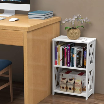 End Table & Side Table 3-Tier, 2 Shelf Small Bookcase, Bookshelf, Simple Nightstand, Bedside Table with for Bedroom, Bathroom, and Living Room Display Rack, White - LeafyLoom