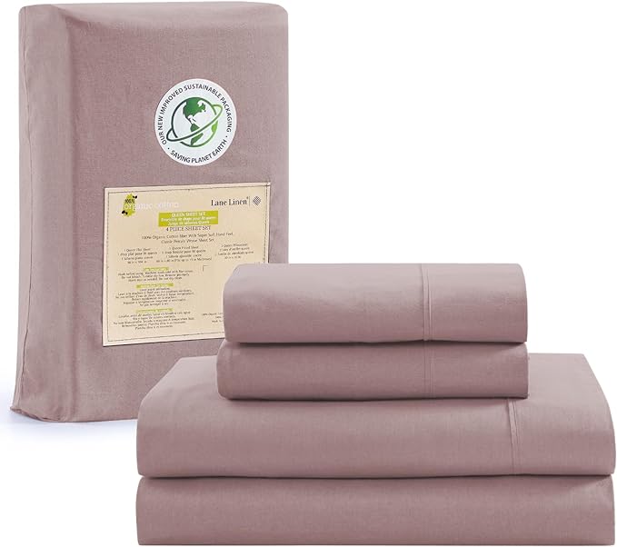 LANE LINEN 100% Organic Cotton Full Sheets Set 4-Piece Pure Percale Long Staple Soft Bedding Breathable Fits Mattress Upto 15" Deep - Lilac - LeafyLoom