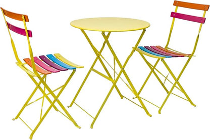 Alpine Corporation MSY114A Rainbow Metal Bistro Set w Two, Table: 24" L x 24" W x 28" H Chair: 16" L 18" W x 32" H - LeafyLoom