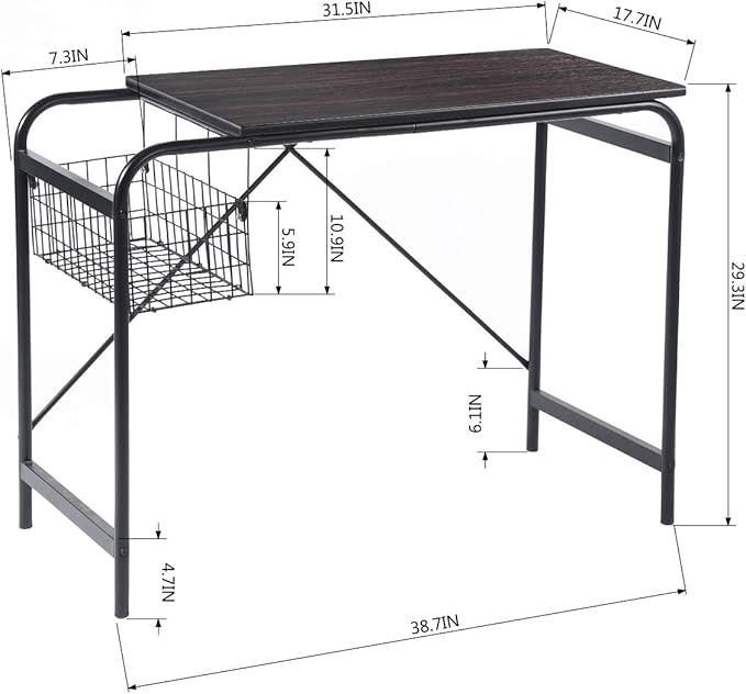 FurnitureR Home Office Computer Basket 31.5“ Wooden Laptop Table with Storage Workstation Modern Study Writing Desk, Walnut Black - LeafyLoom