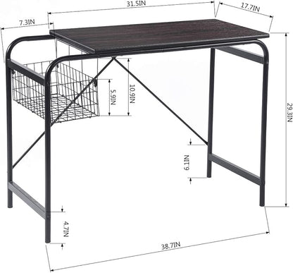 FurnitureR Home Office Computer Basket 31.5“ Wooden Laptop Table with Storage Workstation Modern Study Writing Desk, Walnut Black - LeafyLoom