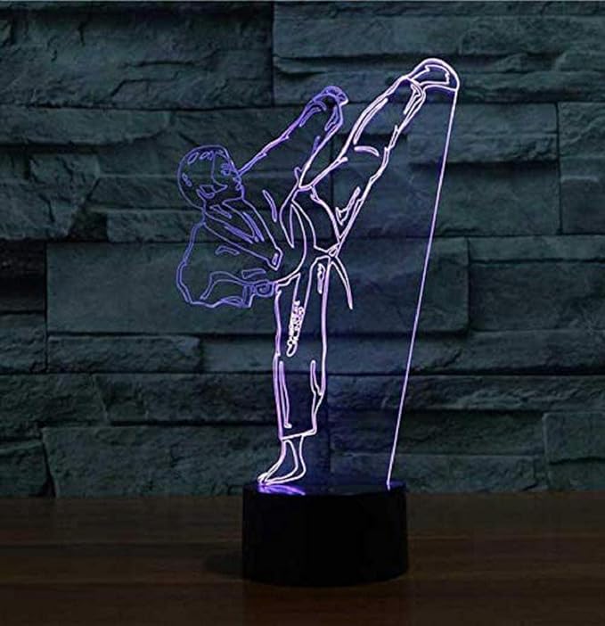 Creative 3D Taekwondo Night Light 16 Colors Changing USB Power Remote Control Touch Switch Decor Lamp Optical Illusion Lamp LED Table Desk Lamp Children Kids Christmas Brithday Gift - LeafyLoom