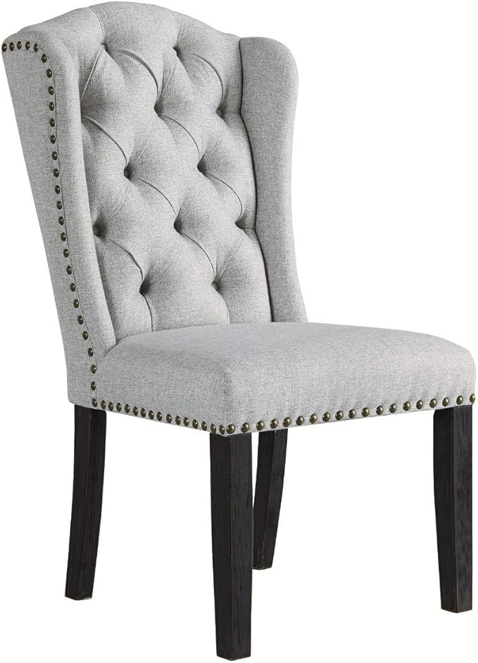 Signature Design by Ashley Jeanette Traditional Tufted Upholstered Wingback Dining Chair, 2 Count, Light Gray - LeafyLoom