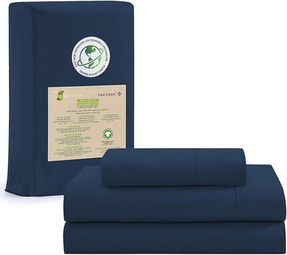 LANE LINEN 100% Organic Cotton Twin XL Sheets Set 3-Piece Pure Percale Bedsheets Soft Bedding Breathable Fits Mattress Upto 15" Deep - Estate Blue - LeafyLoom