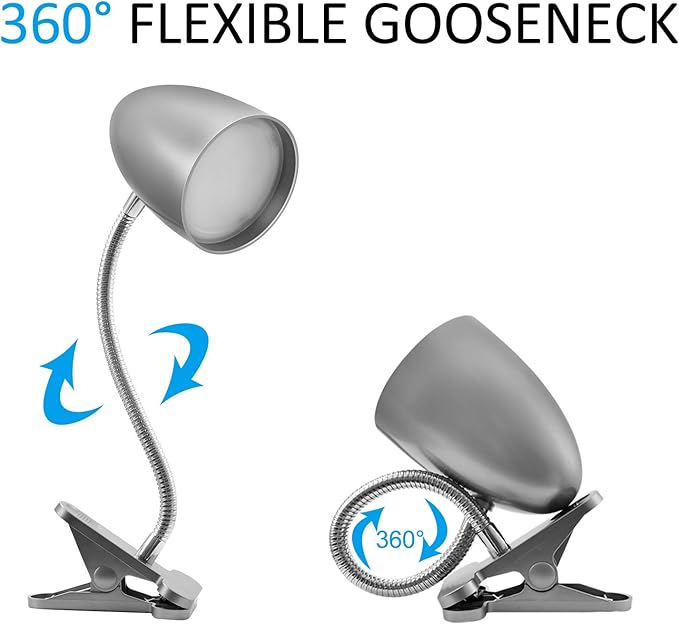 Desk lamp with Clamp, Non-Dimmable Clip Light for Bed and Desk, 4000K Cool White, 3.5W 240 LM Flexible Gooseneck lamp, Eye Protection, ETL Listed - LeafyLoom