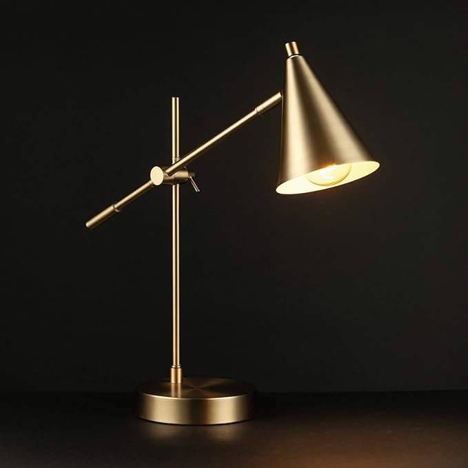 Globe Electric 52887 18" Desk Lamp, Matte Brass, Adjustable Height, Balance Arm, Rotary Switch on Shade, Home Décor, Desk Lamps for Home Office, Home Office Accessories, Adjustable Lamp, Modern - LeafyLoom