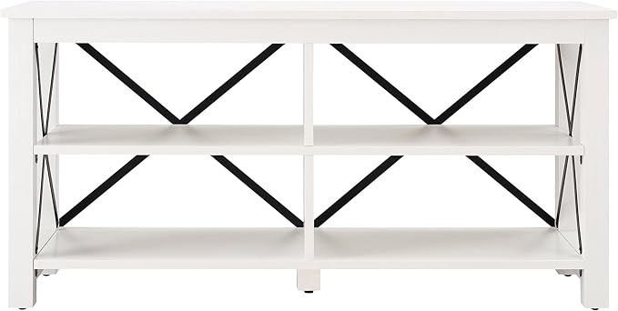 Henn&Hart Rectangular TV Stand for TV's up to 55" in White, TV Stands for the Living Room - LeafyLoom