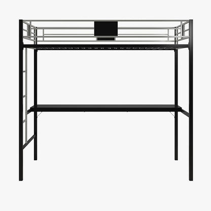 DHP Screen Loft Metal Bunk Bed with Desk and Ladder, Space-Saving Design, Silver Twin - LeafyLoom