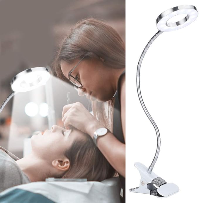 ANGGREK 360 Clip-On Desk Lamp, Flexible USB LED Lamp Gooseneck Light with 2-Color Mode and 2-Level Dimmer Eye Care Book Light Bed Lamp 7W - LeafyLoom