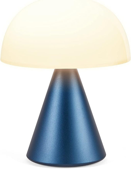 Lexon Mina L Mushroom Lamp - 9 LED Color Table Lamp for Bedrooms, Living Room & Office - Cordless, Rechargeable with 24h Light & Dimmer, Aluminum, Large - Dark Blue - LeafyLoom