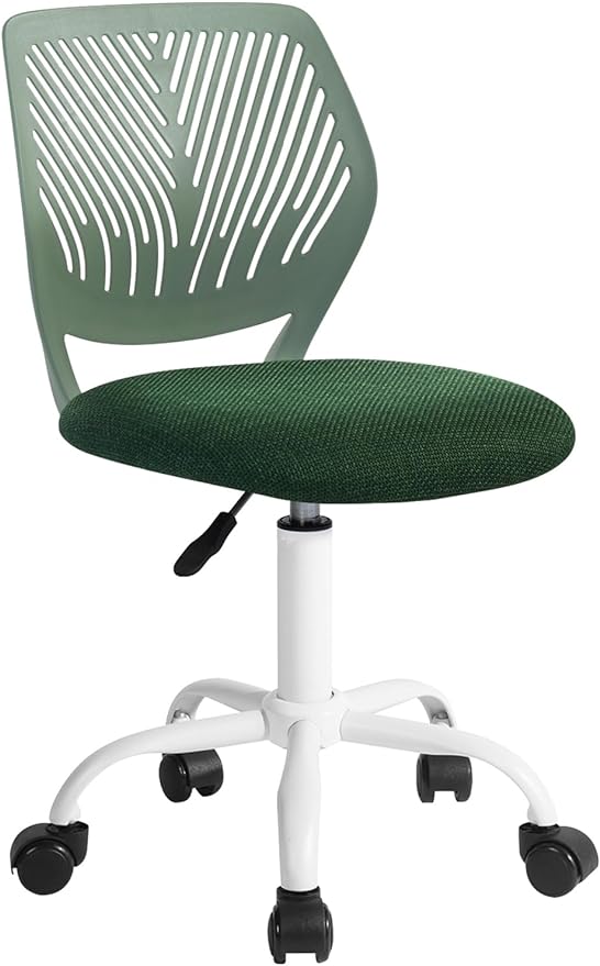 FurnitureR Kids Desk Chair, Home Office Chair Small Armless Cute with Padded Fabric Cushion and Plastic Mid Back Rolling Adjustable Swivel Computer Task Chair for Child Student, Dark Green - LeafyLoom