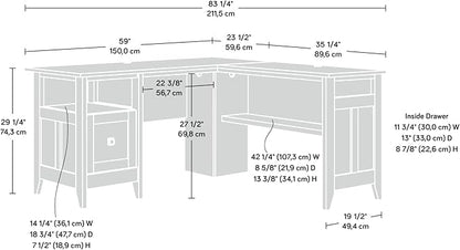 Sauder August Hill L-Shaped Home Office Desk, L: 59.06" x W: 58.74" x H: 29.25", Mystic Oak finish - LeafyLoom