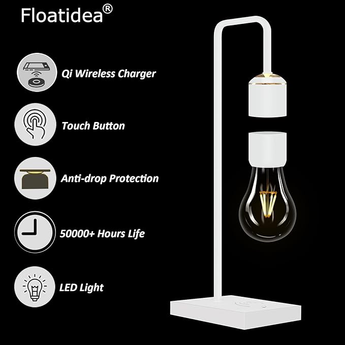 Magnetic Levitating Lamp with Phone Wireless Charging Pad 24.5" Floating White Table Lamp Nightstand Lamp Bedside Lamp White Lamp for Bedrooms & Living Room Christmas Gift Home Decoration - LeafyLoom