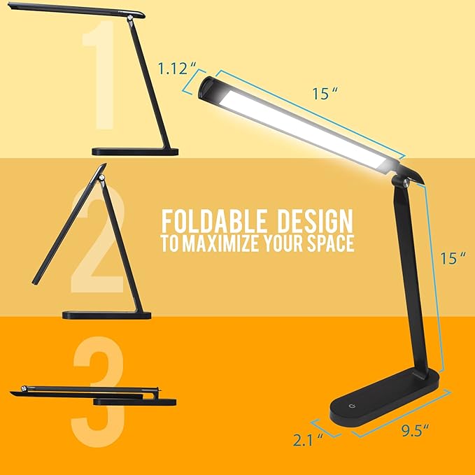 AULTRA LED DESK LAMP LIGHT - Touch Control Desk Lamp with Multiple Brightness Level - Lights for Bedroom, The Office Desk, Reading Lamps, Bedside Table and Standing Desk (Black) - LeafyLoom