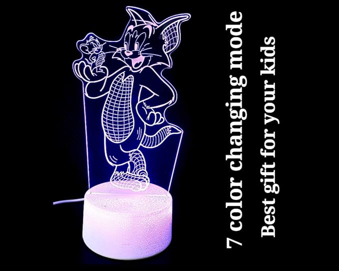 Tom and Jerry Illusion 3D Night lamp for Kids Bedroom. 7 Color Changing Optical lamp with Touch Sensor. Best for Kids as Gifts. - LeafyLoom