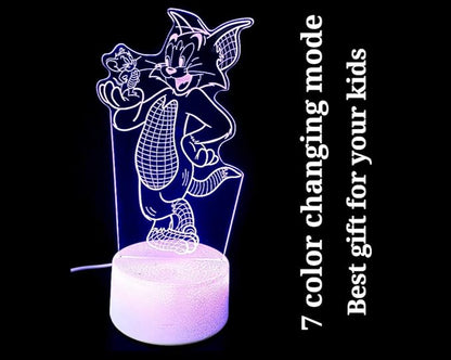 Tom and Jerry Illusion 3D Night lamp for Kids Bedroom. 7 Color Changing Optical lamp with Touch Sensor. Best for Kids as Gifts. - LeafyLoom