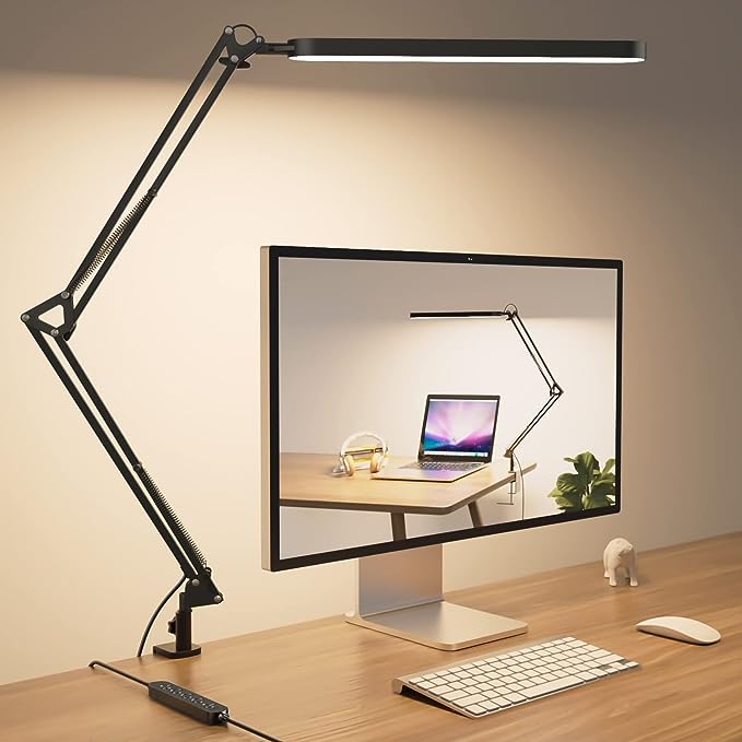 SKYLEO Desk Lamp - Desk Light for 31.5" Tall - 5 Color Modes X 11 Brightness Levels - Adjustable Swing Arm - Timmer & Memory Function - 12W Lamp for Desk - Black - LeafyLoom