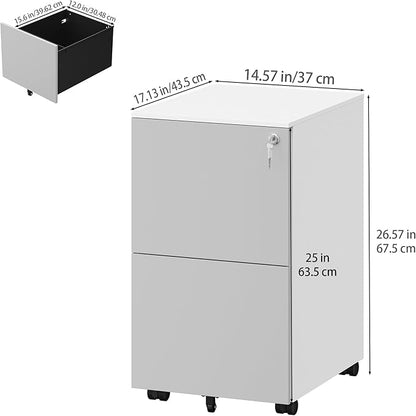 YITAHOME 2-Drawer File Cabinet with Lock, Metal Mobile File Cabinet with Lock, Filing Cabinet Under Desk Fits Legal/Letter for Home/Office, Fully Assembled, Grey and White - LeafyLoom