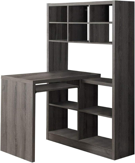 Monarch Specialties I Storage-Bookcase Left Or Right Set Up-Corner Desk with Multiple Adjustable Shelves, 60"L, Dark Taupe - LeafyLoom