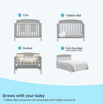 Graco Benton 5-in-1 Convertible Crib (Pebble Gray) – GREENGUARD Gold Certified, Converts from Baby Crib to Toddler Bed, Daybed and Full-Size Bed, Fits Standard Full-Size Crib Mattress - LeafyLoom