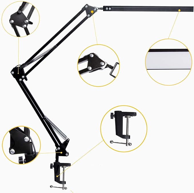 LED Desk Lamp, Adjustable Swing Arm Lamp with Clamp, Eye-Caring Reading Light, 10 Brightness Levels, 3 Lighting Modes, Memory Function Lamps for Home Office Adapter (Black) - LeafyLoom