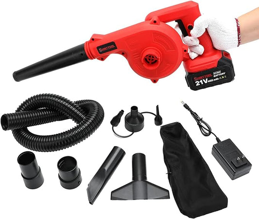 Mini Leaf Blower Red,2-in-1 Cordless Small Blower with 4.0Ah Battery and Charger,21v Blower for Inflating,Blowing Leaf,Clearing Dust & Small Trash,Car by SHINTYOOL - LeafyLoom