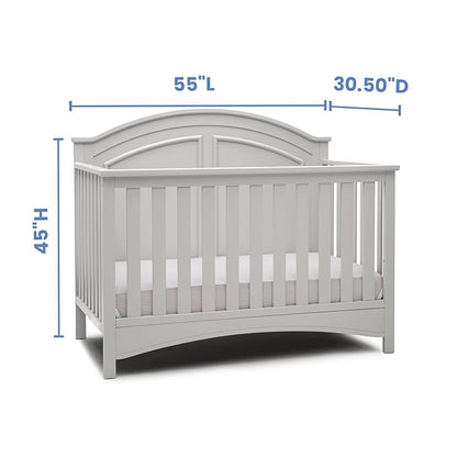 Delta Children Perry 6-in-1 Convertible Crib - Greenguard Gold Certified, Moonstruck Grey + Simmons Kids Radiant Sky Dual Sided Baby Crib Mattress and Toddler Mattress (Bundle) - LeafyLoom